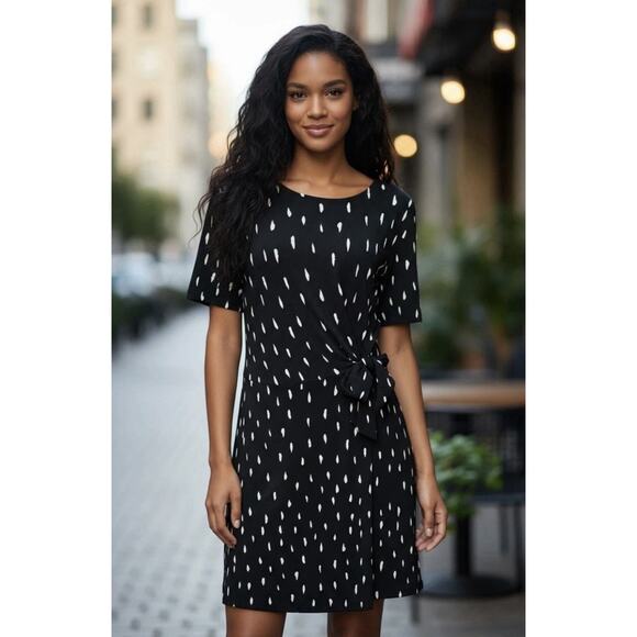 Estelle Black White Print Tie Waist Casual Short Sleeve Dress Small Small - Picture 1 of 10
